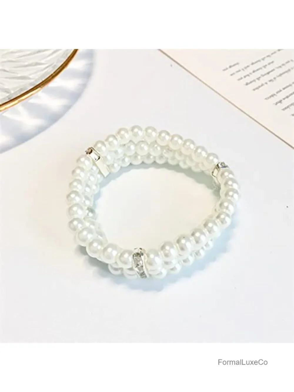 2pcs 3-Row Stretch Pearl Bracelet Multi-layered Elastic Bangle Bridal Wedding